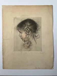 Hedwig von Schlieben Little Madchen 1922 Hand Colored Drypoint Etching 16x13” - Picture 1 of 23