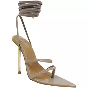 WOMENS LADIES HIGH HEELS TOE POST LACE UP POINTED SHOES SANDALS WEDDING SIZE - Picture 1 of 3