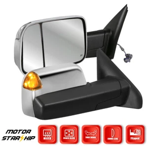 Set (2) Chrome Power Heated Tow Mirrors & Signal for 02-08 Dodge Ram 1500-3500 - Picture 1 of 10