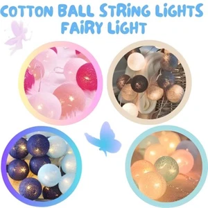 LED COTTON BALL STRING LIGHTS FAIRY LIGHTS LAMP DECOR ROOM 20LED LIGHTING STRING - Picture 1 of 16