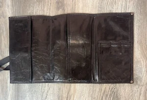 BCBG MAXAZRIA BLACK LEATHER FOLDING TRAVEL CASE WALLET SIZE 6x9 - Picture 1 of 11
