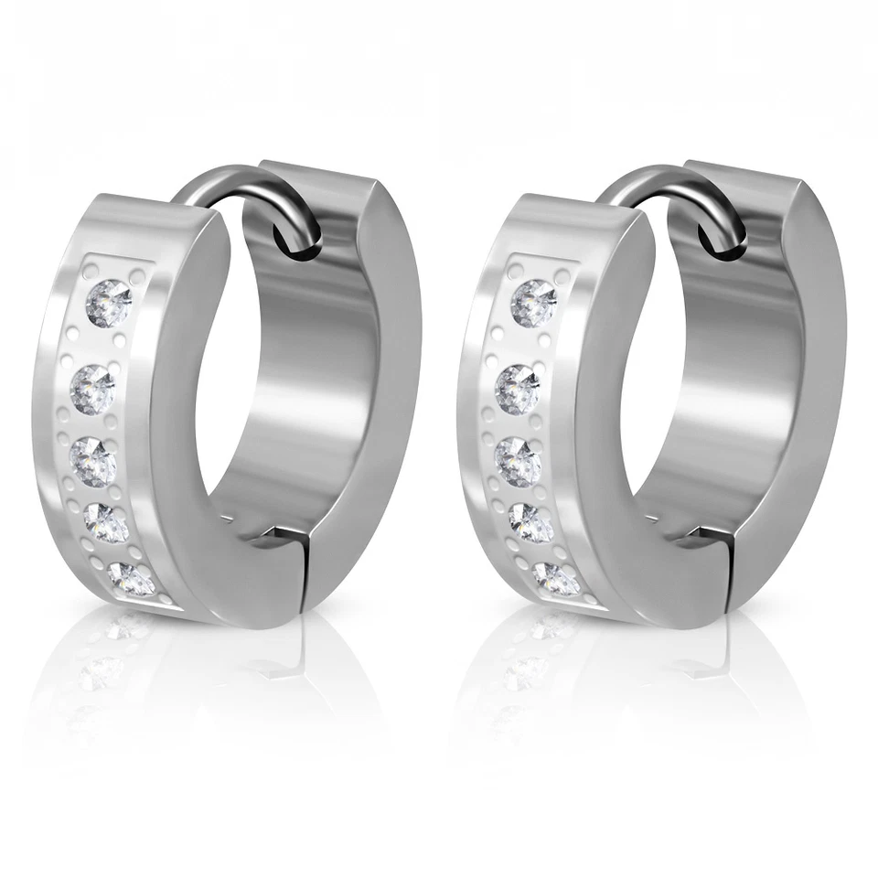 Paar Klapp Creolen Ohrringe Edelstahl Silber Zirkonia Kristall Stein elegant  - Bild 1 von 1