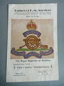 Vintage WW2 Badges of Services Embroidery Pattern Royal Regiment Artillery - Picture 1 of 3