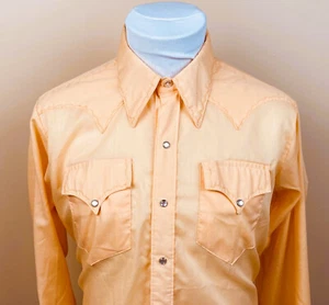 ROCKMOUNT RANCH WEAR Mens 16 1/2 M Peach Western Shirt Pearl Snaps Cowboy USA - Picture 1 of 12