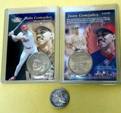 Tarjeta medalla de béisbol JUAN GONZALEZ RANGER token ficha tarjeta moneda Puerto Rico Foto 1 de 4