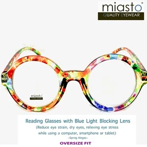 MIASTO REDONDO "MANZANA" GAFAS DE LECTURA PARA COMPUTADORA GRANDES + 1,25 OVERSIZE ~ LUZ ANTI-AZUL - Imagen 1 de 2