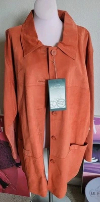 Chaqueta De Colección St Johns Bay 2x Gamuza Cuero Naranja/Mandarina Gamuza Lavable. ¡NUEVO!  Foto 1 de 4