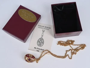 Edgar Berebi Limited Edition Peterhof Egg Pendant Necklace Red Enamel Gold Tone - Picture 1 of 12