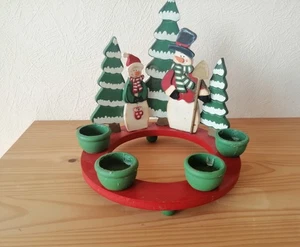 Adventkranz aus Holz, grün - Rot, vintage, gebrauchter Zustand - Bild 1 von 9