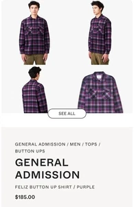 General Admission Feliz button Up Plaid Wool Shirt Purple Size Small $185 - Picture 1 of 11