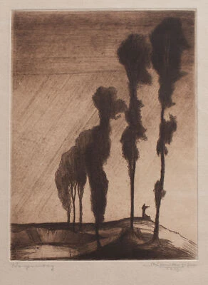 Georg Bernkopf Regentag Surrealismus signiert Radierung 1928 - Bild 1 von 4