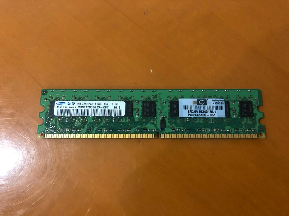 Samsung M391T2953GZ3-CF7 PC2-6400E-666-12-G3 P/N 445166-051 1GB Memory RAM - Image 1 of 4
