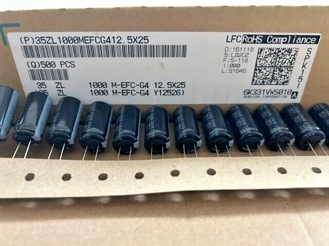 100 Stück Electrolyt Kondensatoren Rubycon Radial 1000uF 35V 12.5x25mm RM5 105° - Bild 1 von 1