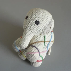 ANNE-CLAIRE PETIT 6" ELEPHANT MULTICOLOUR CRISS CROSS SAND CROCHET ANIMAL TOY A1 - Picture 1 of 13