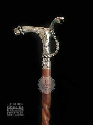 Vintage Solid Brass Heavy Snake Handle walking stick cane Brown Wood Best Gift - Image 1 of 3