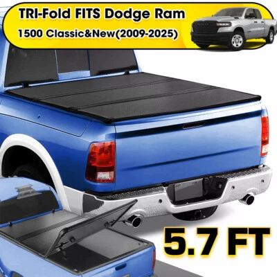 FRP Hard 3-fold Tonneau Cover For 2009-2025 Dodge Ram 1500 5.7FT Bed w/o Rambox - Image 1 of 4