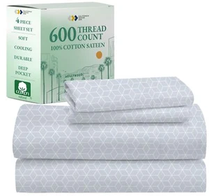 King Size Sheet Set 100 Cotton 600 Thread Count Deep Pocket King Sheets HotelQua - Picture 1 of 8