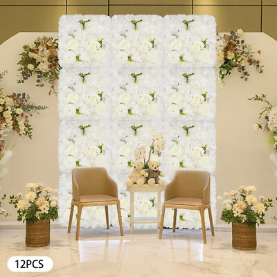 3D Flower Wall Panel-12pcs Artificial Flower Wall Background Silk Rose Wedding - Image 1 of 4