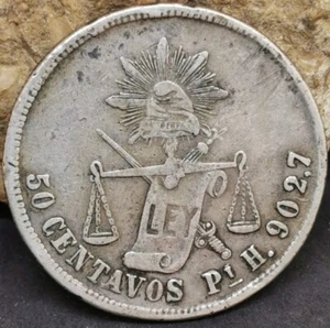 Mexico 1884 Pi H 50 Centavos .903 Silver coin KM# 407.7 circulated - Picture 1 of 3