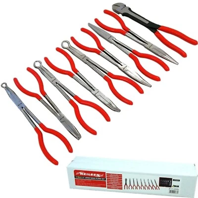 Neilsen 9pc Extra Long Nose Reach Bent Straight Side Cutter Pliers Plier Set 11"