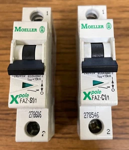 LOT OF (2) Moeller  X-Pole FAZ-S1/1  & FAZ-C1/1 Circuit Breakers - Picture 1 of 8