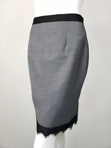 REBECCA TAYLOR Charcoal Gray Wool Black Lace Hem Pencil Skirt sz 4 - Picture 1 of 3