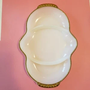 Plato Relish Dividido Vintage Fire King Horno Vajilla Vidrio Leche Borde Oro Blanco EE. UU. - Imagen 1 de 9