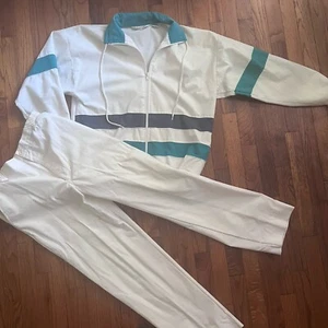 1990s Track Yacht Rock Jacket With Pleated Pants Mens M Le Yuppie White - Picture 1 of 7