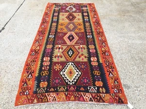 Alfombra vintage turca Kilim Kelim 256x116 cm lana shabby chic, casa de campo, boho - Imagen 1 de 10
