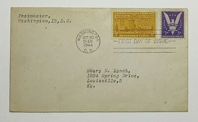  E18 - 1944 Special Delivery 17 Cent First Day Cover Washington DC Motorcycle  - Image 1 of 2