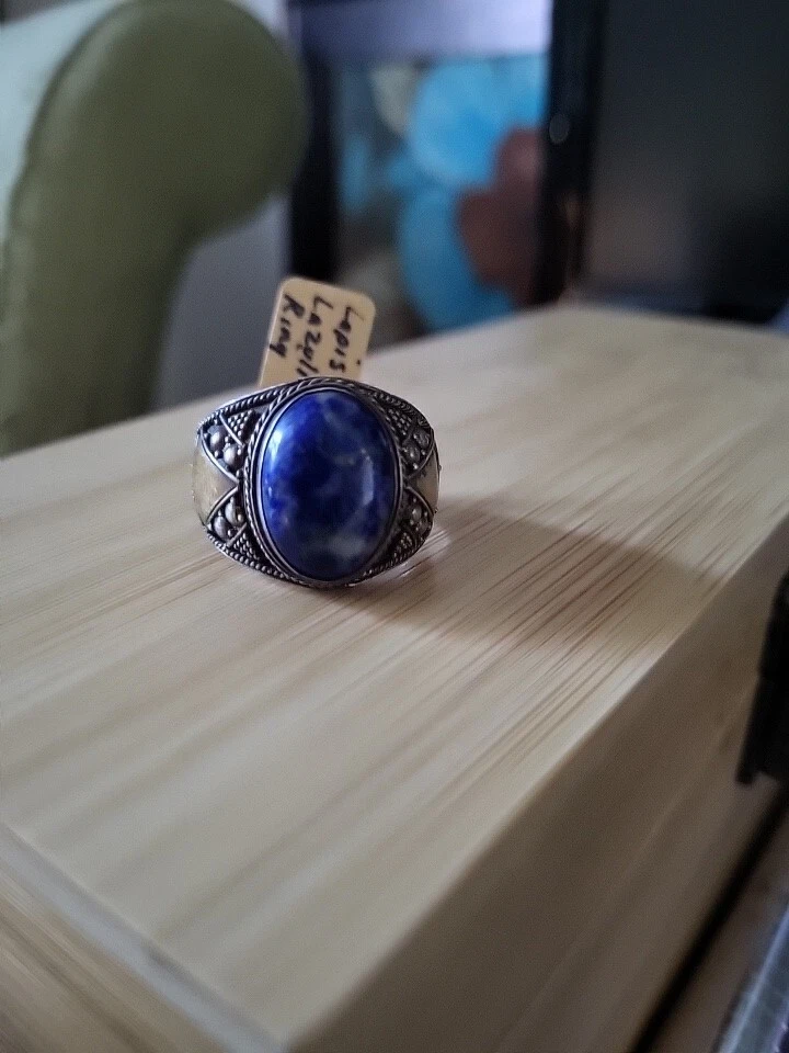 Anillo de Piedras Preciosas de Lapislázuli, 925 De Colección Raro Con Un Símbolo Paramid, Talla 10 Foto 1 de 4