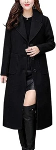 ChouYatou Women's Big Notch Lapel Single Breasted Mid Long Wool Blend Coat, XS - Picture 1 of 10