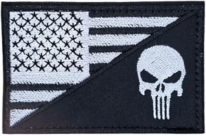 PARCHE GANCHO MILITAR CALAVERA BANDERA AMERICANA CASTIGADOR TERMINATOR PATRIOT SWAT BLANCO Y NEGRO - Imagen 1 de 2