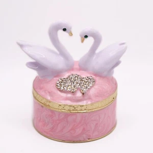 Bejeweled Enameled Animal Trinket Box/Figurine With Rhinestones-Love Swan  Box - Picture 1 of 6
