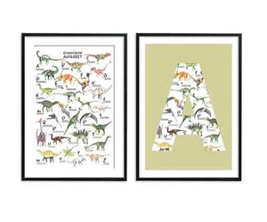 Dinosaur alphabet & initial print set of 2- A4 a-z children's room nursery print - Picture 1 of 3