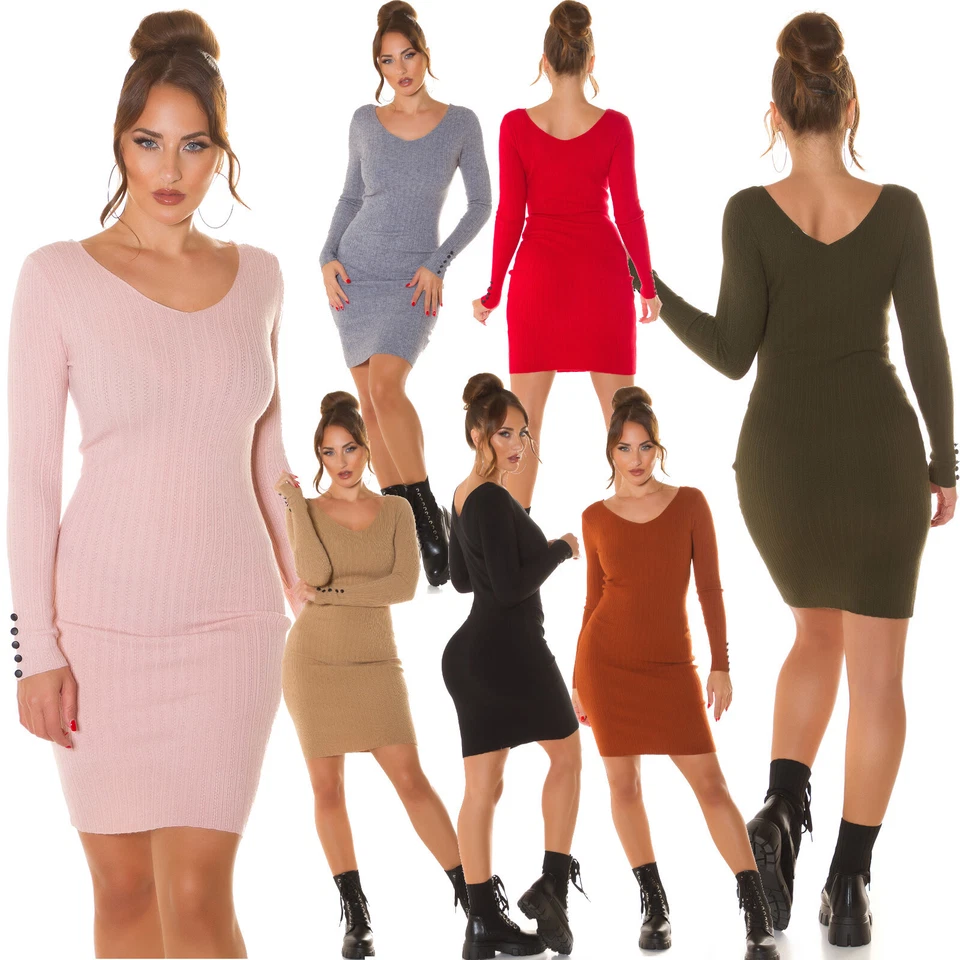 Abito in maglia lavorata morbido scollo av manica lunga scollo v 6085 . - Imagem 1 de 1