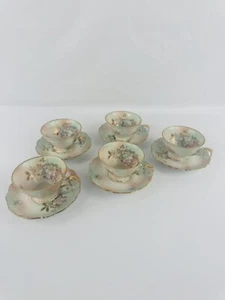 (5) Vintage Schumann Arzberg Bavaria Tea Cups & Saucers Wild Rose Gold Trim - Picture 1 of 7