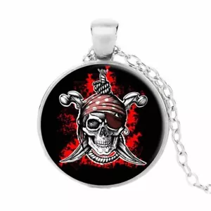 SWORD PIRATE SKULL charm pendant Sterling 925 plated Silver 22" necklace Gift - Picture 1 of 9