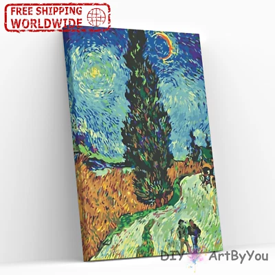 RARE Paint By Numbers Kit Van Gogh Scenery Abstract Art Oil DIY Home Framed Draw - Image 1 of 4