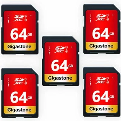 Gigastone 64GB SD Card 5-Pack, Memory Card for Cameras Full HD Video SDXC U1 C10 - Image 1 of 4