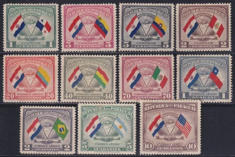 F-EX42204 PARAGUAY OG 1945 VISIT PRESIDENT OF PERU MORINIGO FLAG ORIGINAL GUM Cover