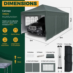3×6m Pop Up Canopy Tent Easy Setup Canopy Tent 6 Sidewalls Waterproof Gazebo - Picture 1 of 8