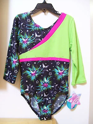 Moret Active Girl Swirl Stars 3/4 Sleeve Gymnastics Leotard Sz L 12-14 - Image 1 of 2