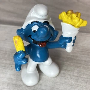 Smurf Schleich Peyo FRENCH FRY SMURF PVC Figurine Vintage 1980 Hong Kong Made - Picture 1 of 12
