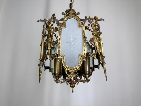 Antique French Ceiling Light Pendant Lamp Vintage French Solid Brass Glass Lamp Cover