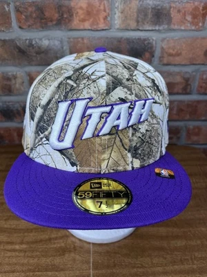 New Era Utah Jazz Realtree Edge Camo 59fifty 7 1/2 NBA Logo Hat Purple - Image 1 of 4