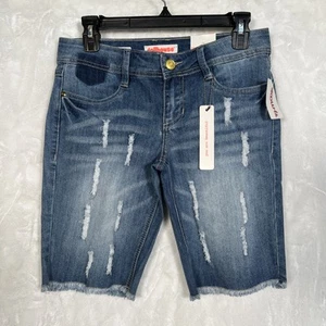 Dollhouse Distressed Bermuda Shorts Size 5 NWT Blue Denim frayed edges - Picture 1 of 16