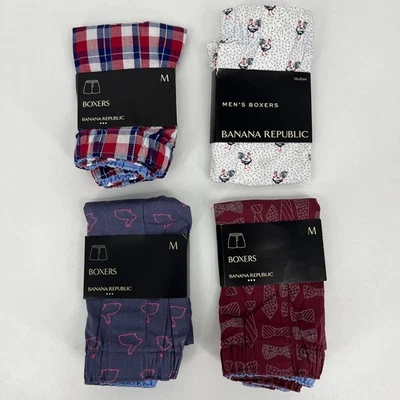 批量 4 件 Banana Republic 拳击手 男式 M 码 红色 白色 100% 棉 全新 全新带标签 — 第 1/4 张图片