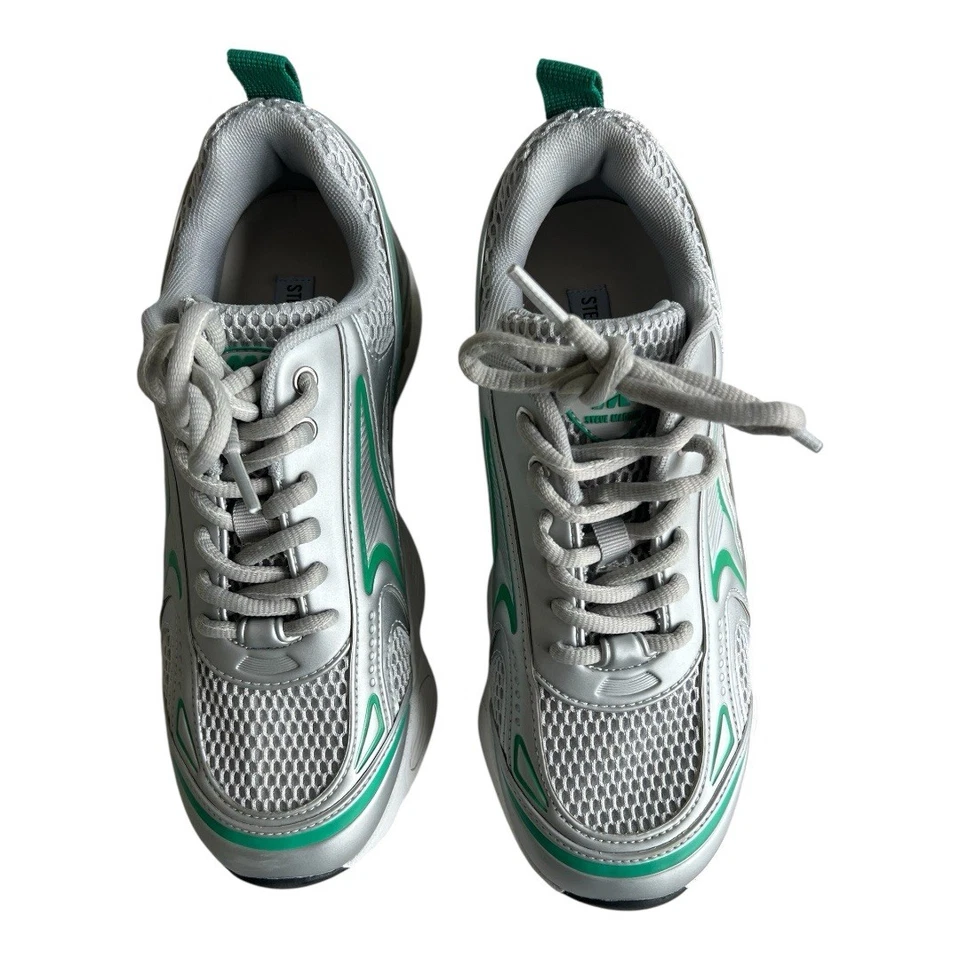Steve Madden Women's Grey Speedster-e Trainers White and Green Sneakers Size 9. - Image 1 of 4