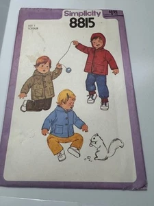 Vintage Simplicity Pattern 8815 Toddlers Hooded Unlined Coat SZ 1 UNCUT;FF - Picture 1 of 3